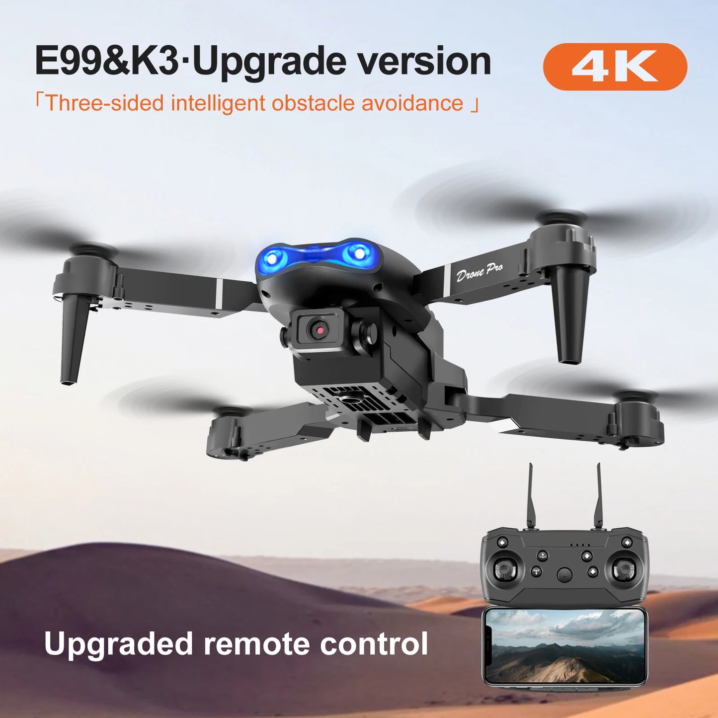 Drone professionnel E99 Pro avec caméra 4K, photographie aérienne, caméra HD pour touristes, évitement d'obstacles à trois côtés, quadrirotor