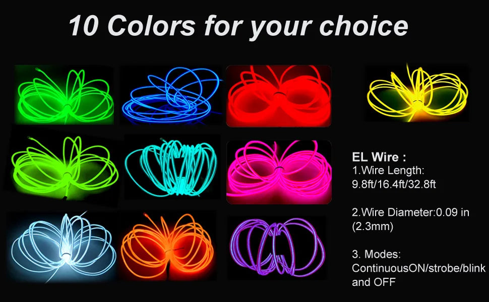 EL – fil lumineux de couleur 3M/5M/10M, avec adaptateur USB, bande lumineuse néon 360, corde lumineuse découpable pour fête d'halloween, décoration DIY
