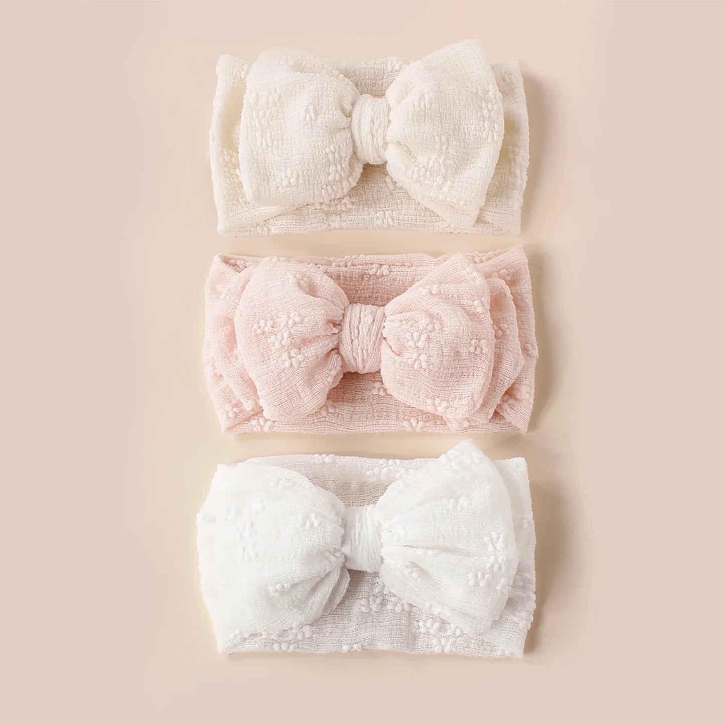 Bandeau en maille respirante et douce pour bébé, 3 pièces, avec nœud Double couche, haute élasticité, couvre-chef adapté aux nourrissons et aux jeunes enfants