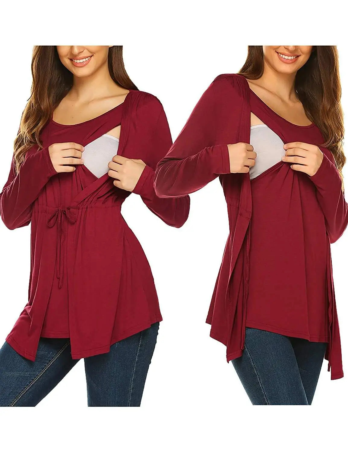 Automne hiver à manches longues col rond faux deux pièces à lacets allaitement femmes enceintes haut T-shirt vêtements d'extérieur pour femmes enceintes