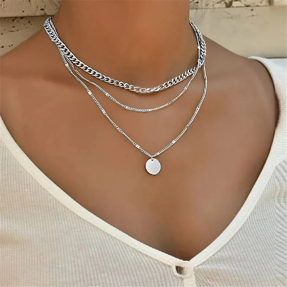 Collier rond à trois couches en argent Sterling 925 pour femmes, chaîne serpent Simple, breloque boule, cadeau de fête, bijoux exquis pour femmes