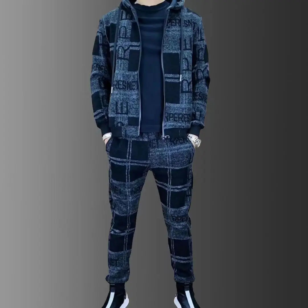 Ensemble de survêtement à capuche avec fermeture éclair pour hommes, veste + pantalon de survêtement avec Logo imprimé de luxe, veste à revers, costume 2 pièces, ensembles athlétiques d'extérieur