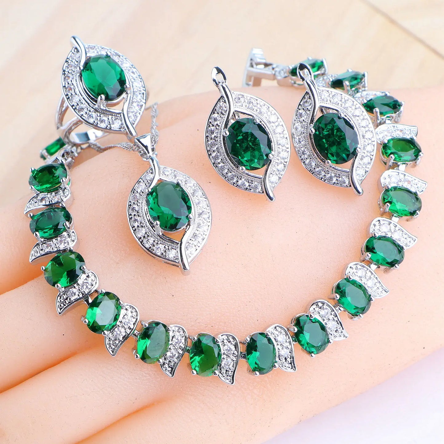 Ensemble de bijoux en argent Zircon violet 925, boucles d'oreilles de mariée, bracelets à breloques pour femmes, bague, pendentif, collier, bijoux de mariage