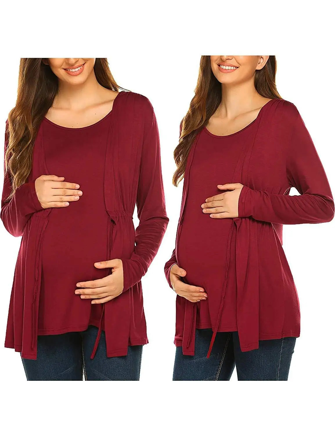 Automne hiver à manches longues col rond faux deux pièces à lacets allaitement femmes enceintes haut T-shirt vêtements d'extérieur pour femmes enceintes
