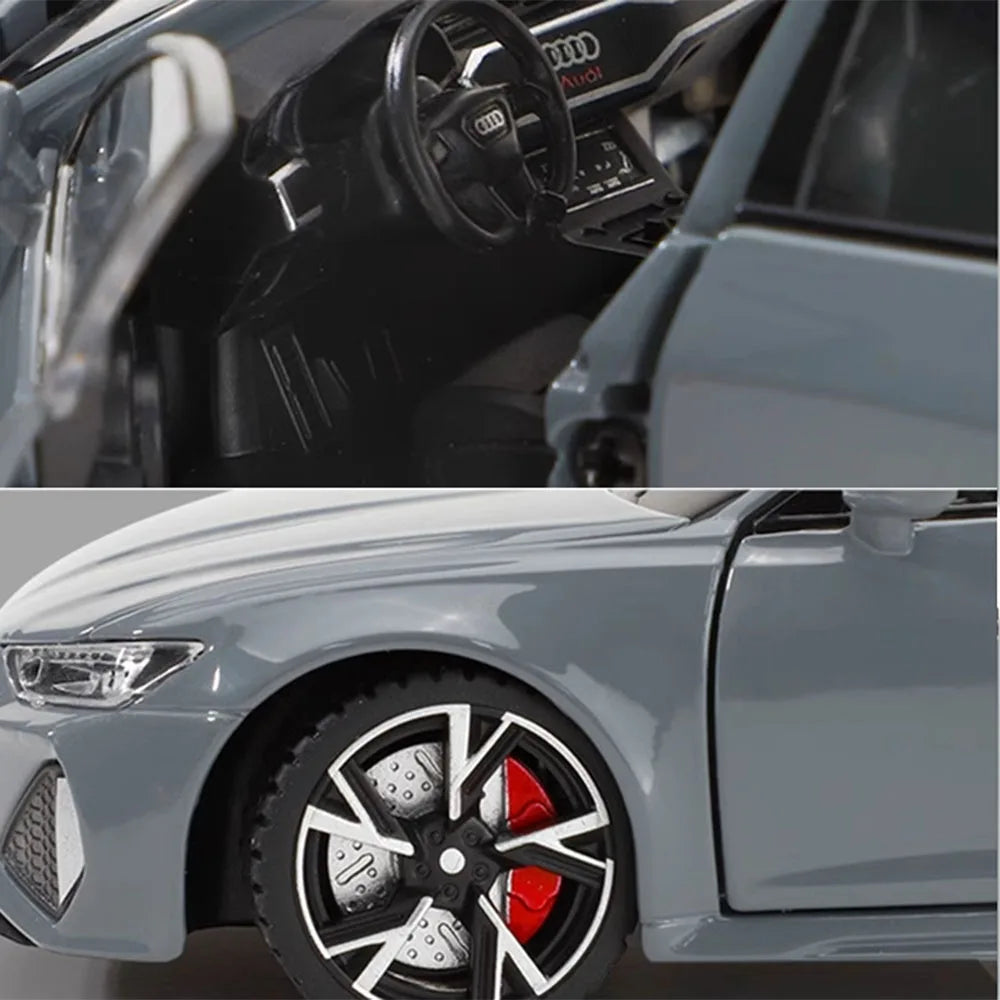 Modèle de voiture jouet Audi RS6 avec son et lumière, portes ouvertes en alliage moulé sous pression, jouet de Collection pour garçon et adulte, cadeau de Festival, 1/32