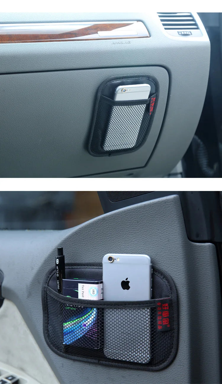 Sac en maille de cuir pour voiture, filet de rangement en tissu Oxford, organisateur d'intérieur de voiture, téléphones, pièces de monnaie, clés, rangement, outils de rangement automobile