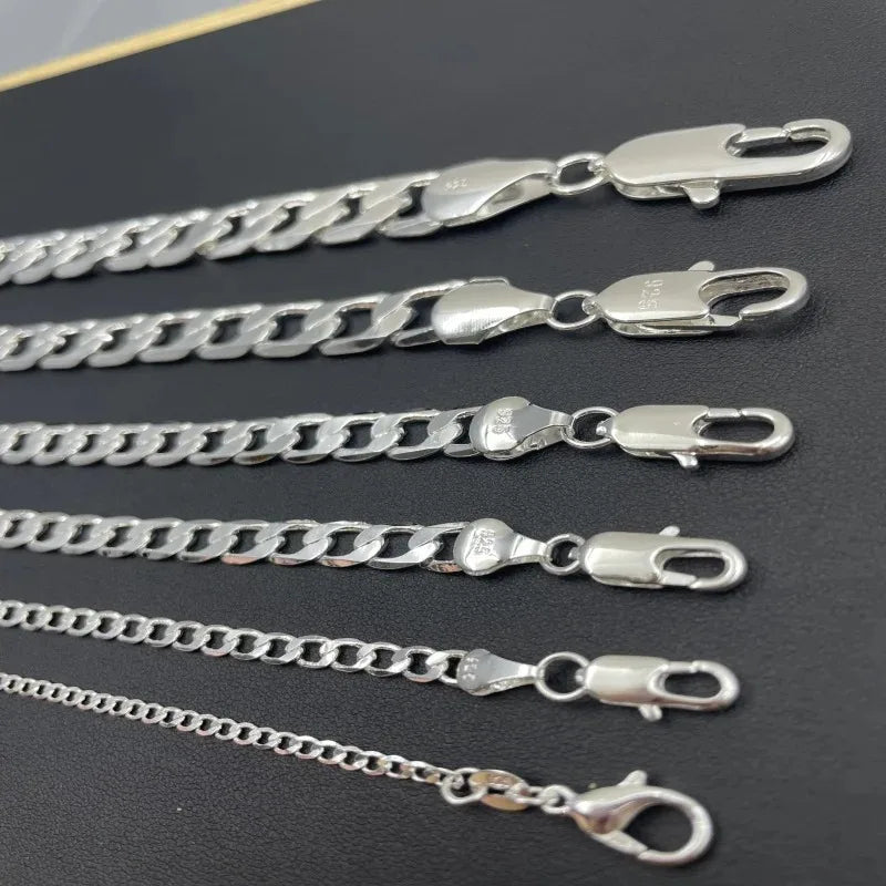 Collier en argent Sterling 925, 2-12mm de largeur 40-75cm, longue chaîne avec fermoir à homard, bijoux de fiançailles pour hommes et femmes, vente en gros