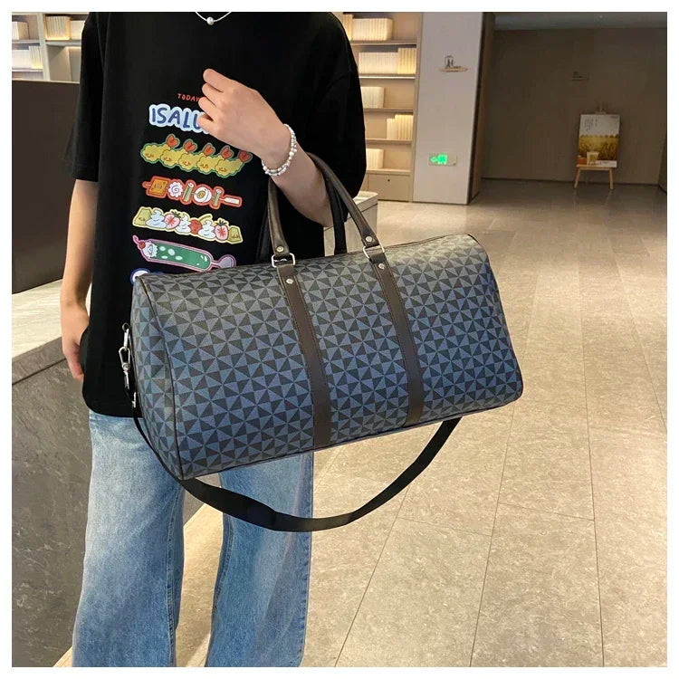 Sacs de voyage rétro géométriques en PU pour femmes, grande capacité, sacs à bandoulière classiques de haute qualité, couleurs assorties, 2024