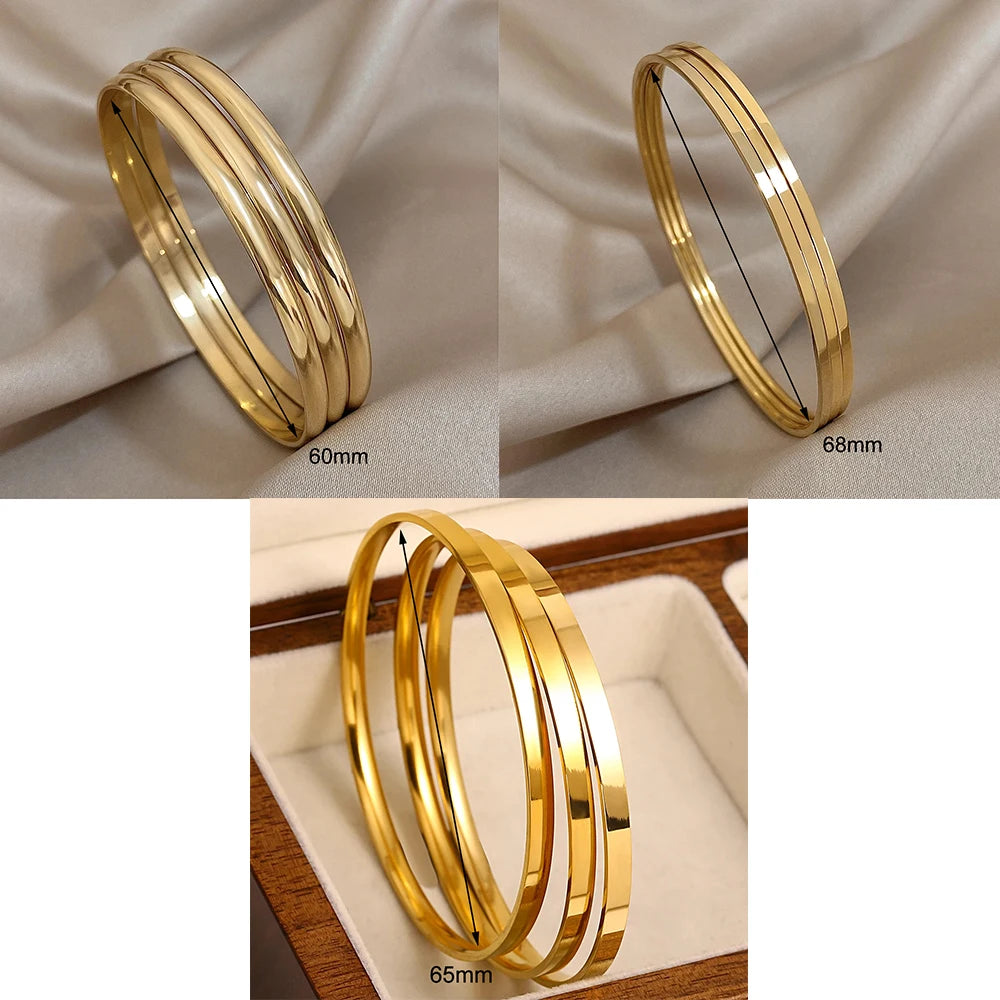 Bracelet en acier inoxydable plaqué or brillant 18 carats pour femmes, 3 pièces, bracelets de base minimalistes, bijoux étanches