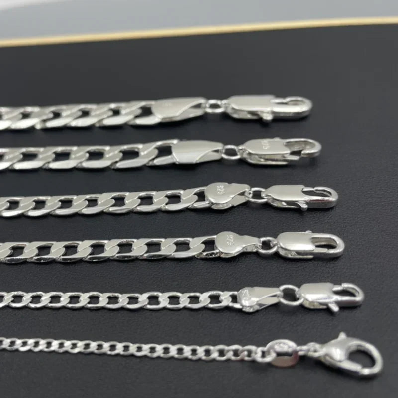 Collier en argent Sterling 925, 2-12mm de largeur 40-75cm, longue chaîne avec fermoir à homard, bijoux de fiançailles pour hommes et femmes, vente en gros