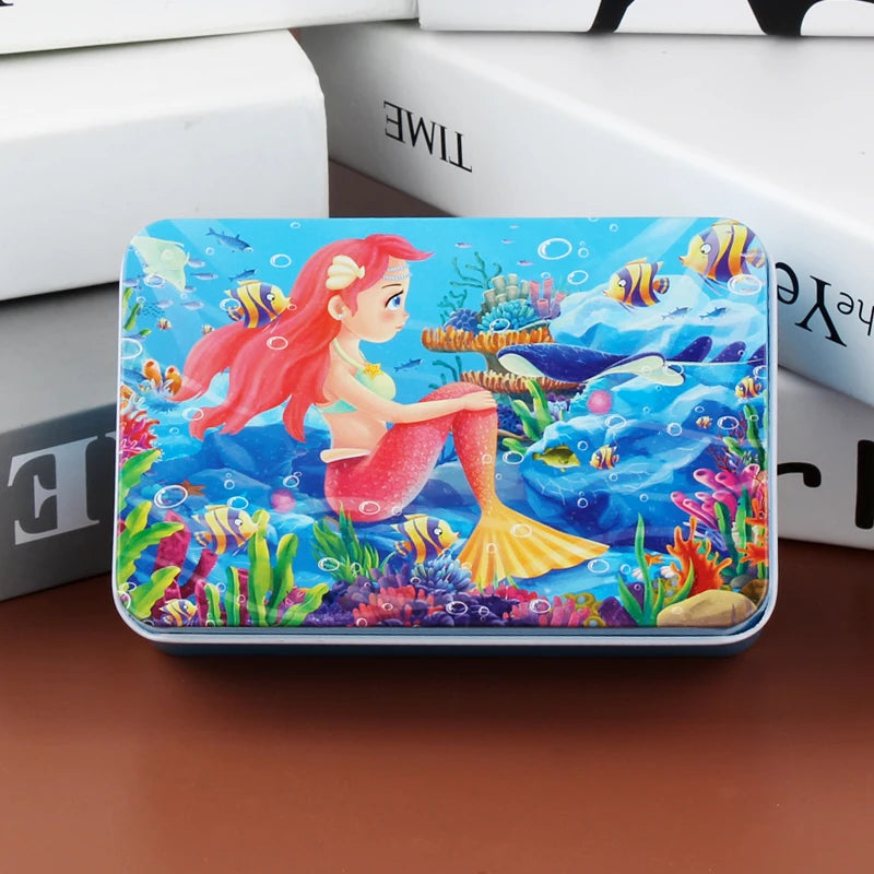 Puzzle de dessin animé 60 pièces avec boîte en métal, Puzzle de véhicule Animal d'éducation précoce pour enfants, jeu d'interaction Parent-enfant