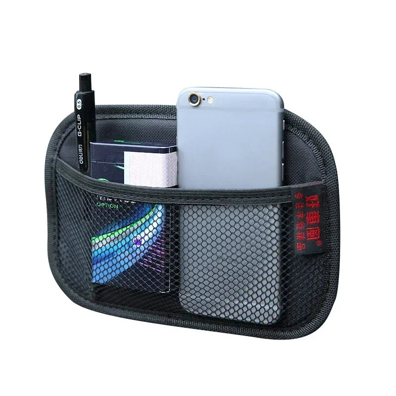 Sac en maille de cuir pour voiture, filet de rangement en tissu Oxford, organisateur d'intérieur de voiture, téléphones, pièces de monnaie, clés, rangement, outils de rangement automobile