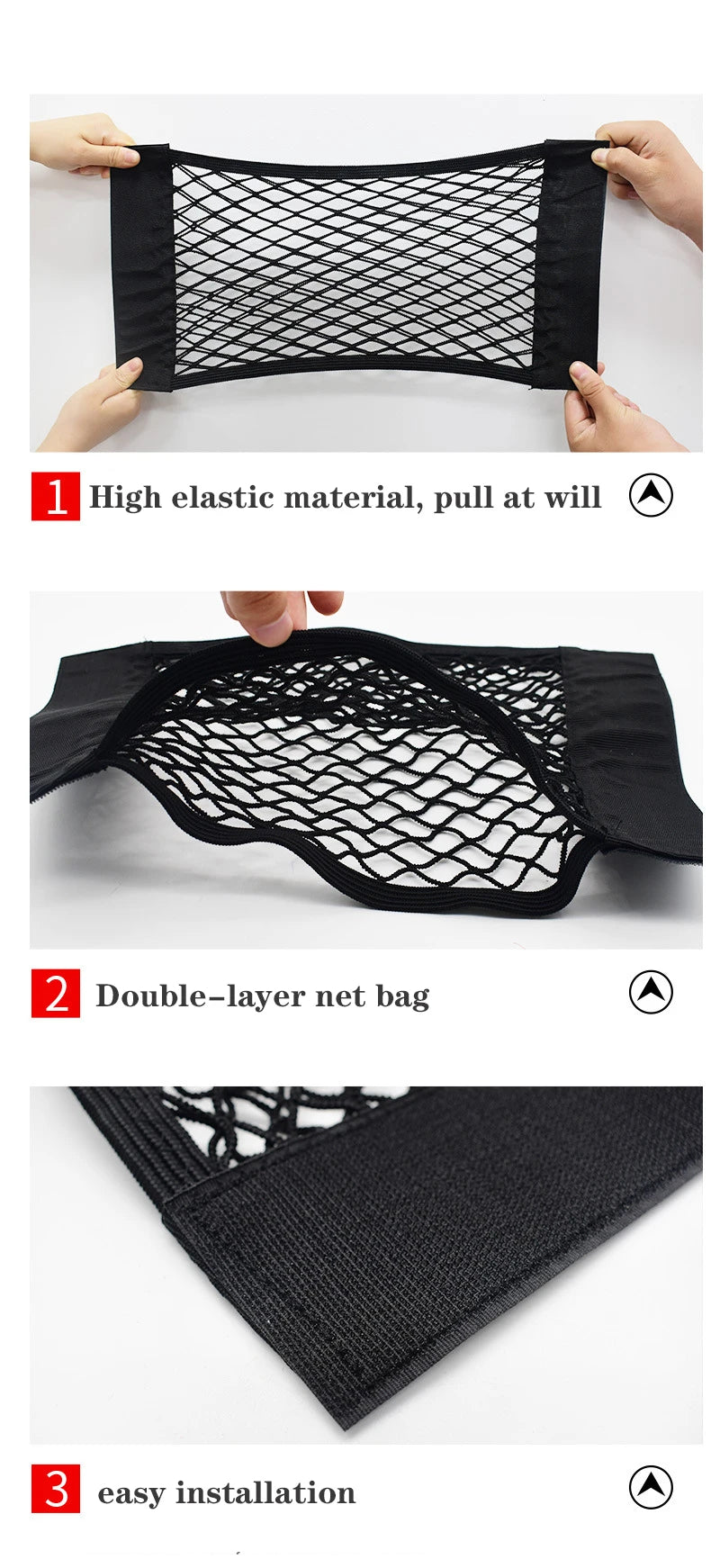 Filet de Rangement artificiel astique pour Siège Arrière de Voiture, Poche en Maille, Autocollant Magique, Sac Portable Universel, Accessoires