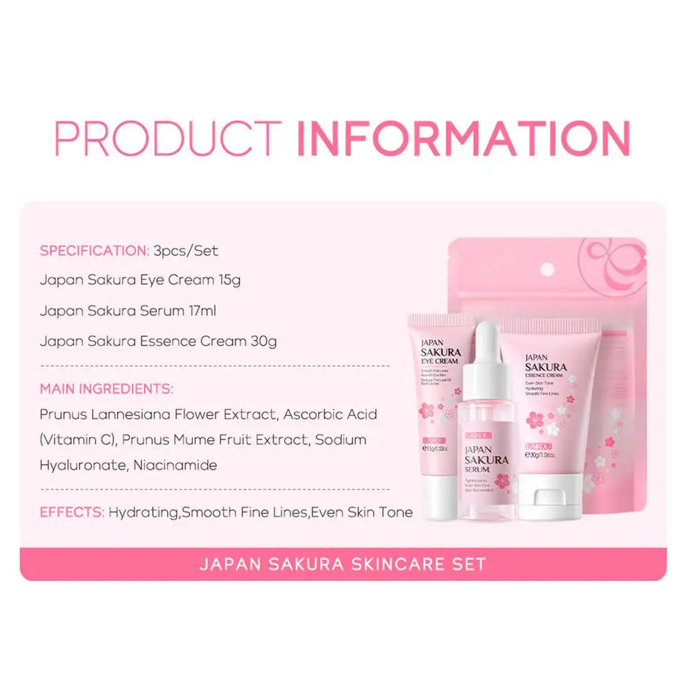 Coffret de soins pour le visage Crème nettoyante Sakura Essence Tonique hydratant blanchissant et anti-âge Crème pour les yeux Sérum pour le visage Soins de la peau pour les yeux