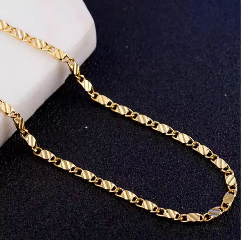 Collier en or 18 carats à la mode, 2MM, 16/18/20/22/24/26/28/30 pouces, chaîne latérale pour femmes et hommes, bijoux en argent 925