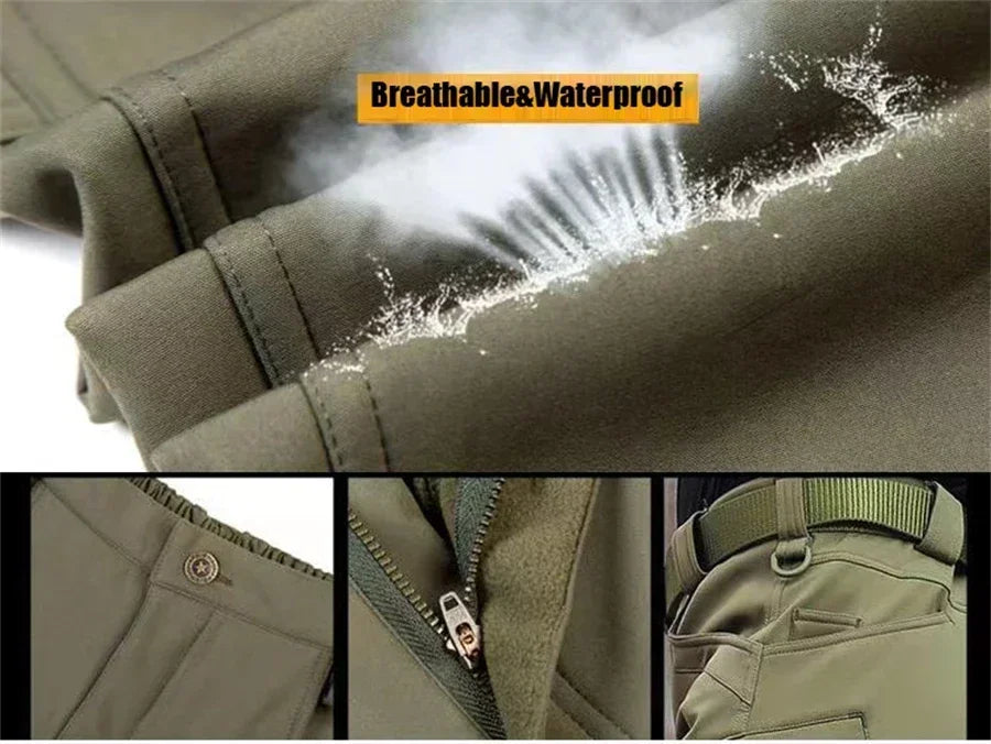 Combinaison camouflage épaisse pour hommes, ensemble d'entraînement tactique imperméable, veste à capuche multi-poches, pantalon polaire, chasse en plein air, 2 pièces, hiver