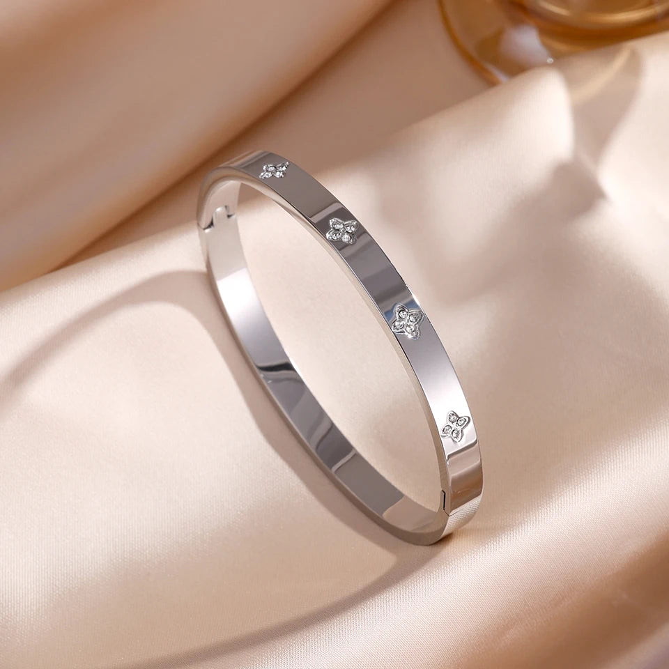 ZAKOL 5/1 pièces ensemble de bracelets en acier inoxydable incrusté de zircone scintillante pour femmes bracelets empilables mode ne se décolore pas bijoux cadeau