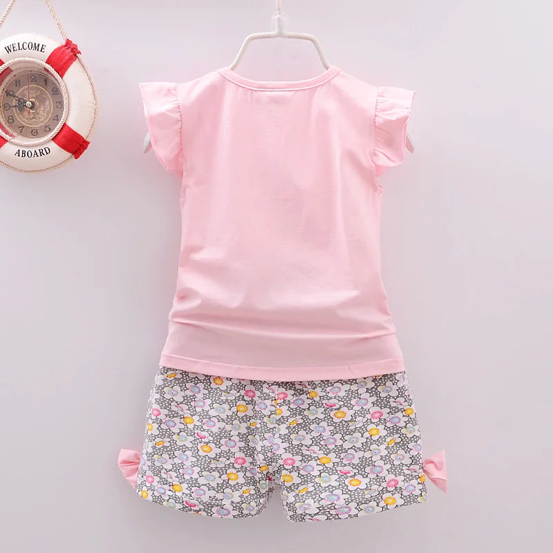 Nouveau bébé filles vêtements ensembles été enfants t-shirts hauts + pantalons courts vêtements costume enfant en bas âge fille sucette imprimé ensembles de vêtements pour bébés