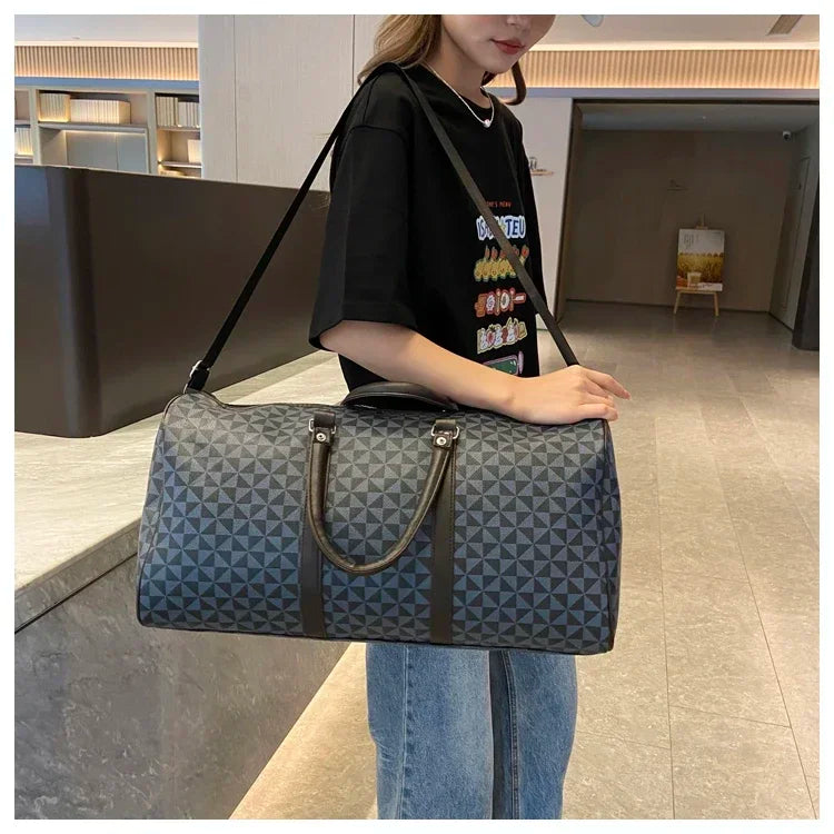 Sacs de voyage rétro géométriques en PU pour femmes, grande capacité, sacs à bandoulière classiques de haute qualité, couleurs assorties, 2024
