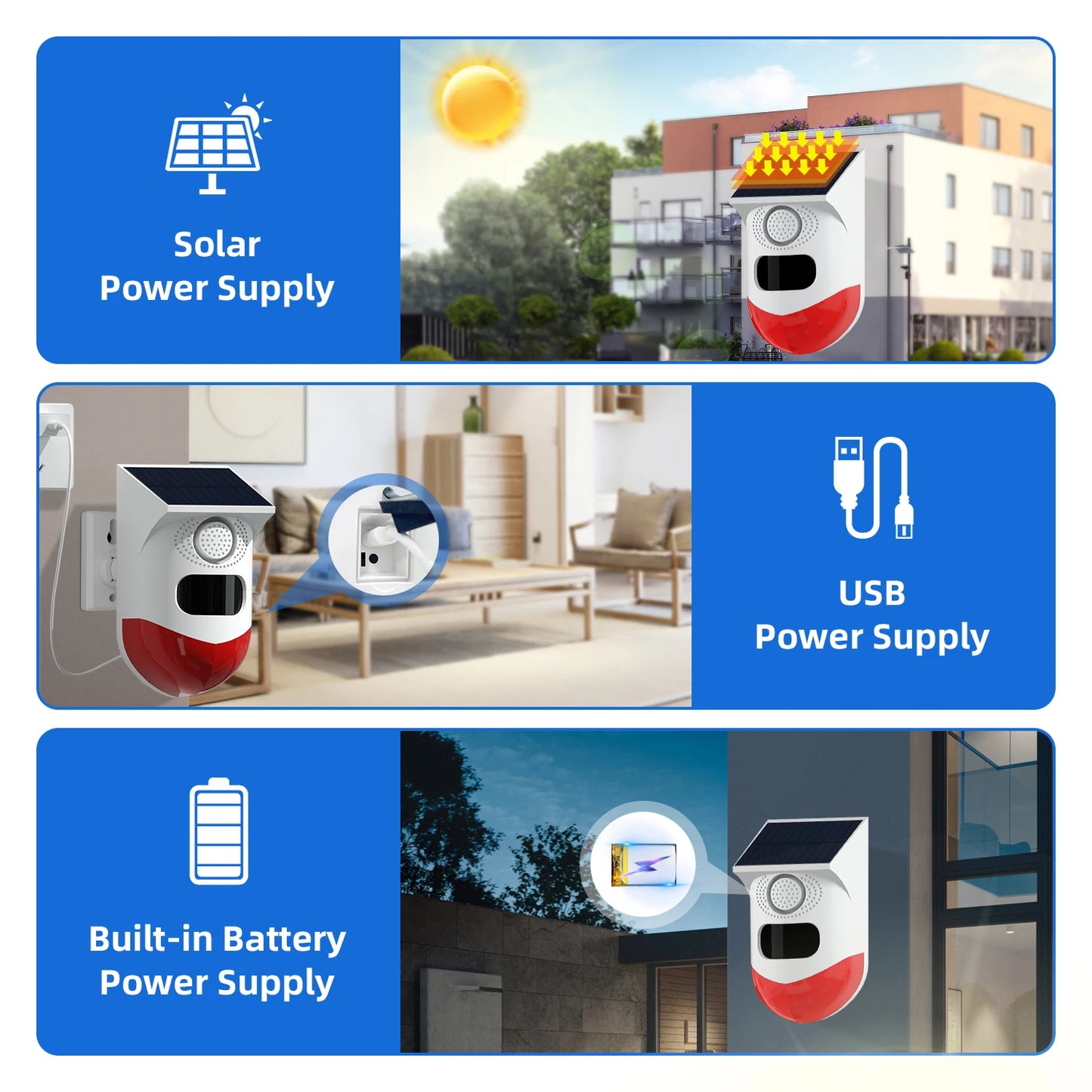 Tuya – détecteur de mouvement infrarouge intelligent WiFi, solaire, extérieur, PIR, sirène stroboscopique sans fil, alarme sonore, télécommande étanche