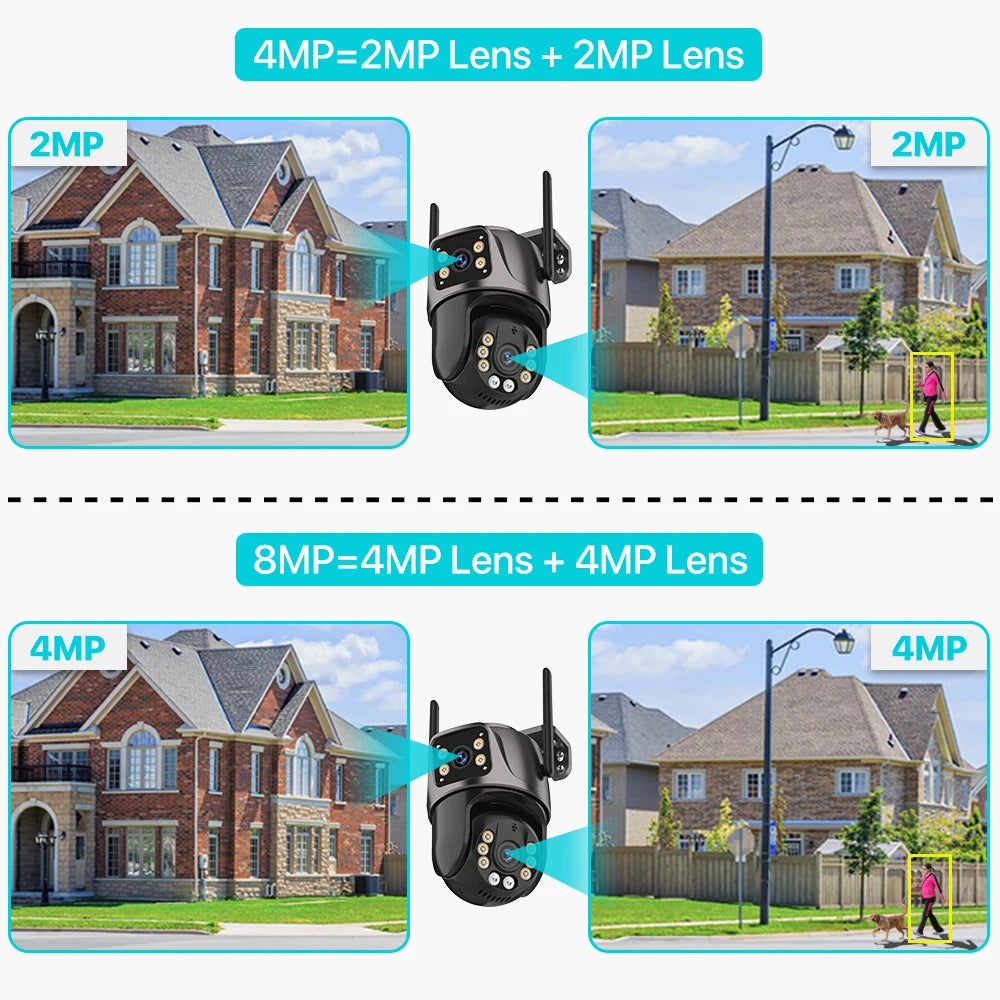 4K 8MP HD Wifi PTZ caméra extérieure 4MP double objectif double écran AI suivi automatique caméra IP CCTV Audio vidéo Surveillance P2P iCSee