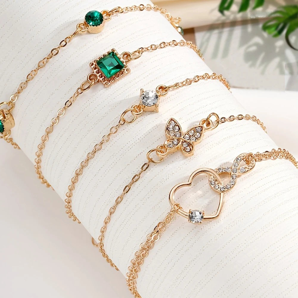 Ensemble de bracelets d'inspiration vintage avec biscuits étincelants de Rotterdam, motifs extron et géométriques, parfaits pour une tenue décontractée ou des avocats, 5 pièces