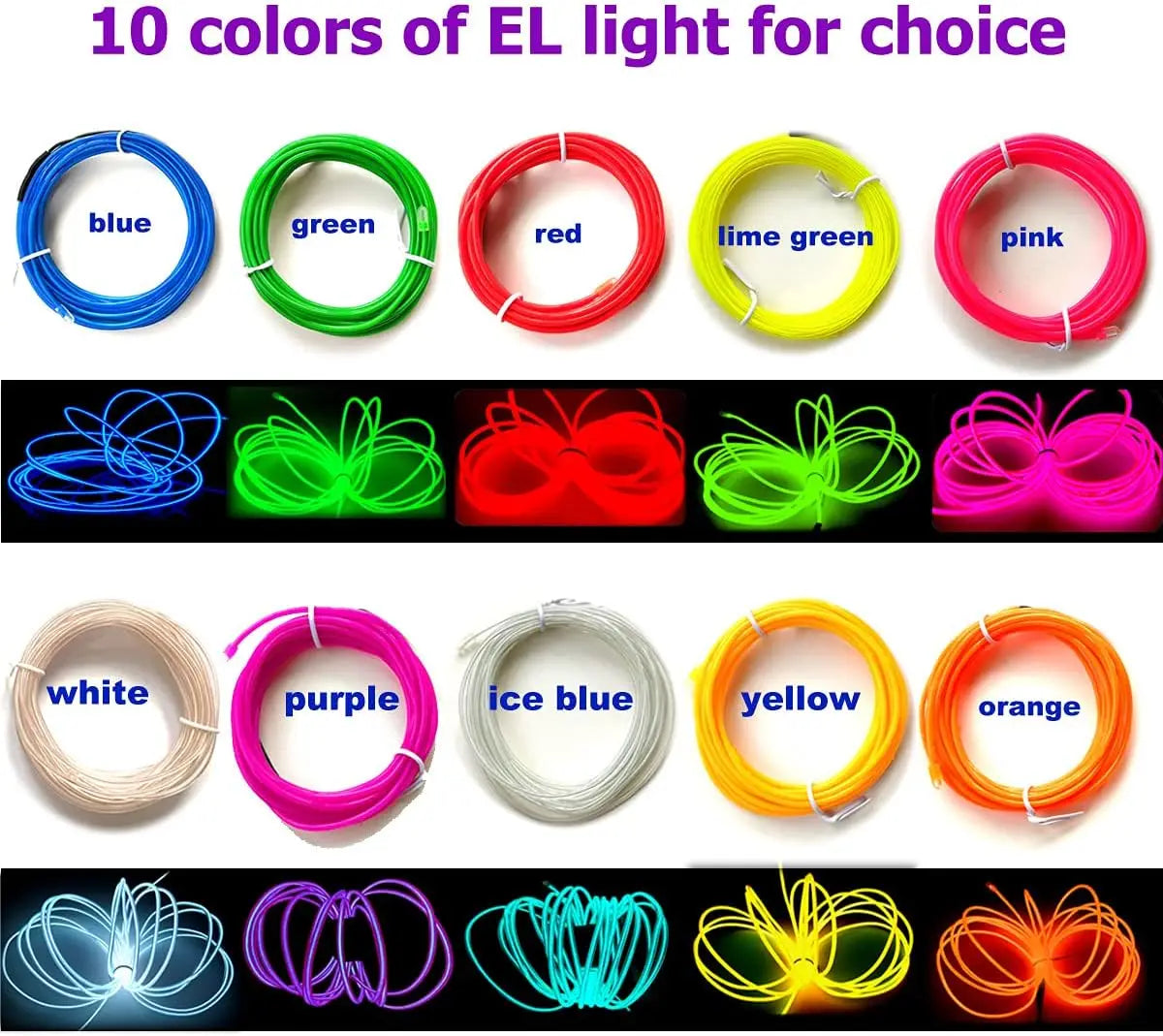 EL – fil lumineux de couleur 3M/5M/10M, avec adaptateur USB, bande lumineuse néon 360, corde lumineuse découpable pour fête d'halloween, décoration DIY