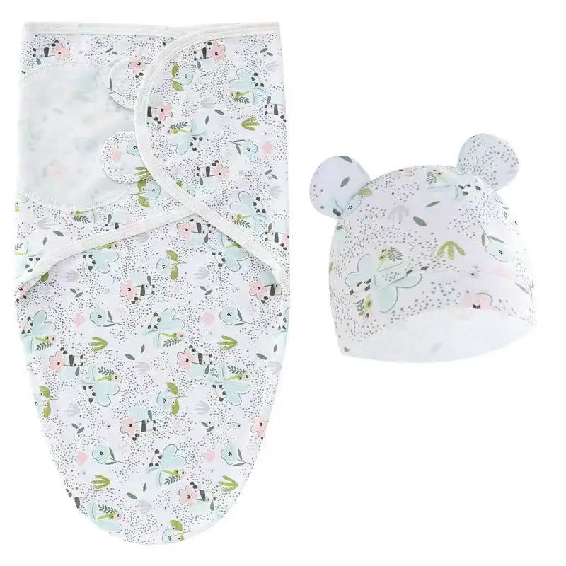 Ensemble de couverture et chapeau pour bébé de 0 à 6 mois, en coton imprimé de dessin animé, emmaillotage réglable pour nouveau-né, enveloppes de couchage pour nourrissons, toutes saisons
