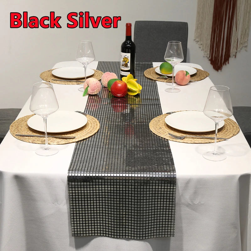 Chemin de Table Disco à paillettes, 7 couleurs, miroir, feuille d'or/argent, décoration de Table à manger métallique pour fête de mariage, anniversaire