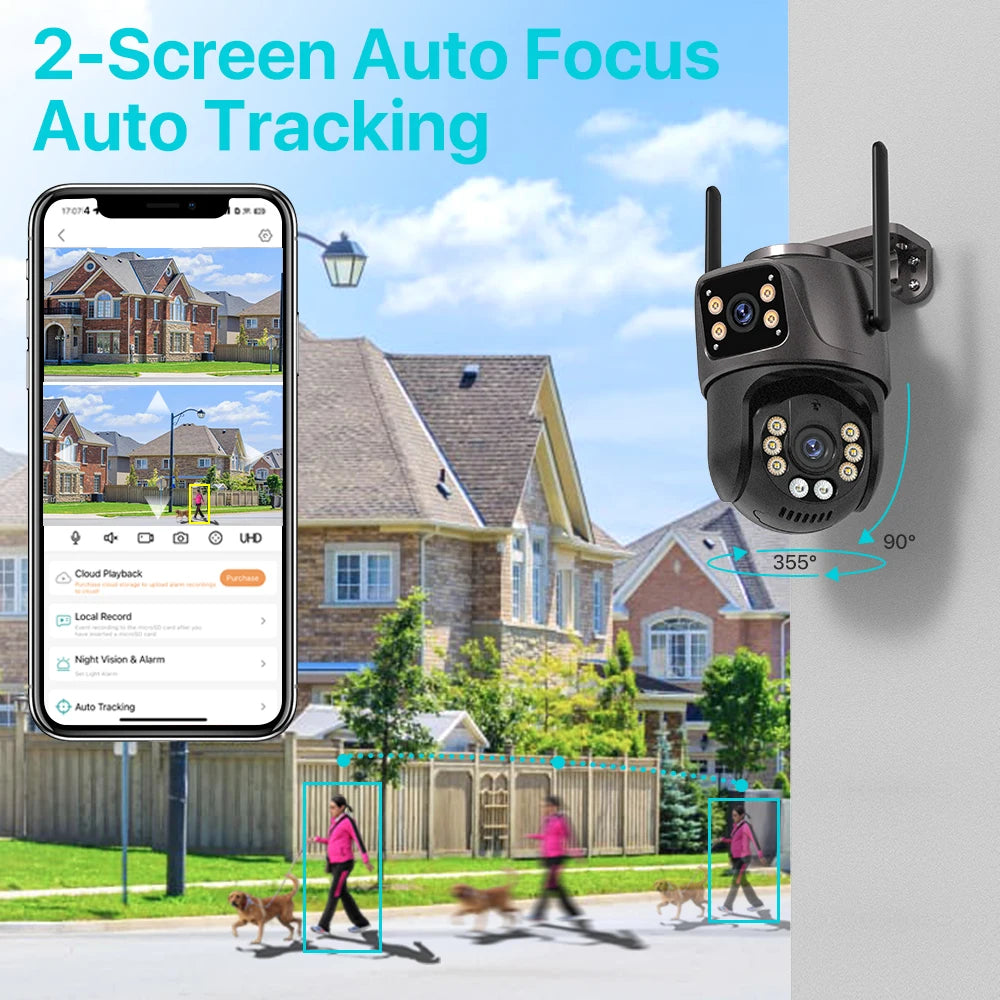 4K 8MP HD Wifi PTZ caméra extérieure 4MP double objectif double écran AI suivi automatique caméra IP CCTV Audio vidéo Surveillance P2P iCSee
