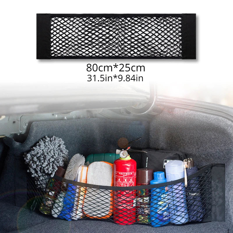 Sac de rangement universel pour voiture Filet de coffre à double maille Sac de rangement intégré Filet de fixation pour extincteur Filet antidérapant Filet de rangement voiture Filet de coffre double maille automobile