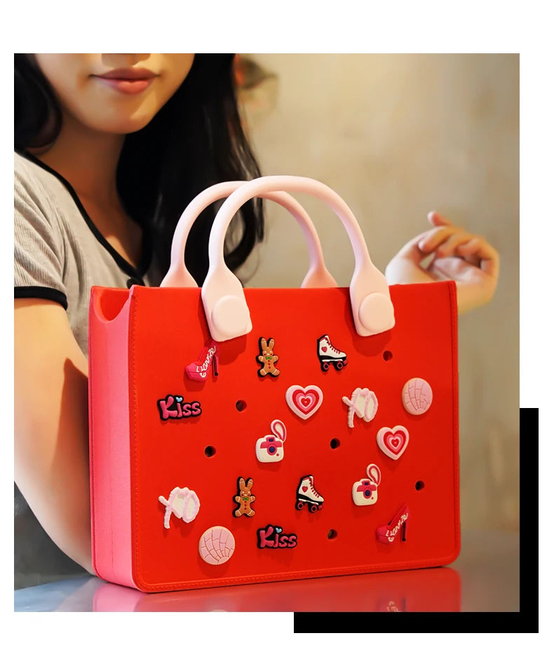 EVA grand sac à bandoulière en cuir sac à main fourre-tout sac de rangement pour femmes décontracté sac de plage étanche trou ajustement charme sac de rangement de mode