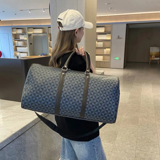 Sacs de voyage rétro géométriques en PU pour femmes, grande capacité, sacs à bandoulière classiques de haute qualité, couleurs assorties, 2024