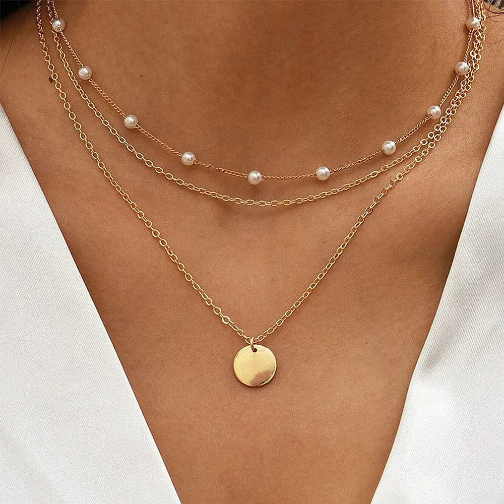 Collier rond à trois couches en argent Sterling 925 pour femmes, chaîne serpent Simple, breloque boule, cadeau de fête, bijoux exquis pour femmes