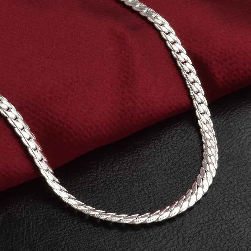 Collier en argent Sterling 925 pour hommes et femmes, chaîne latérale de 5mm, 16/18/20/22/24 pouces, bijoux de fiançailles et de mariage à la mode
