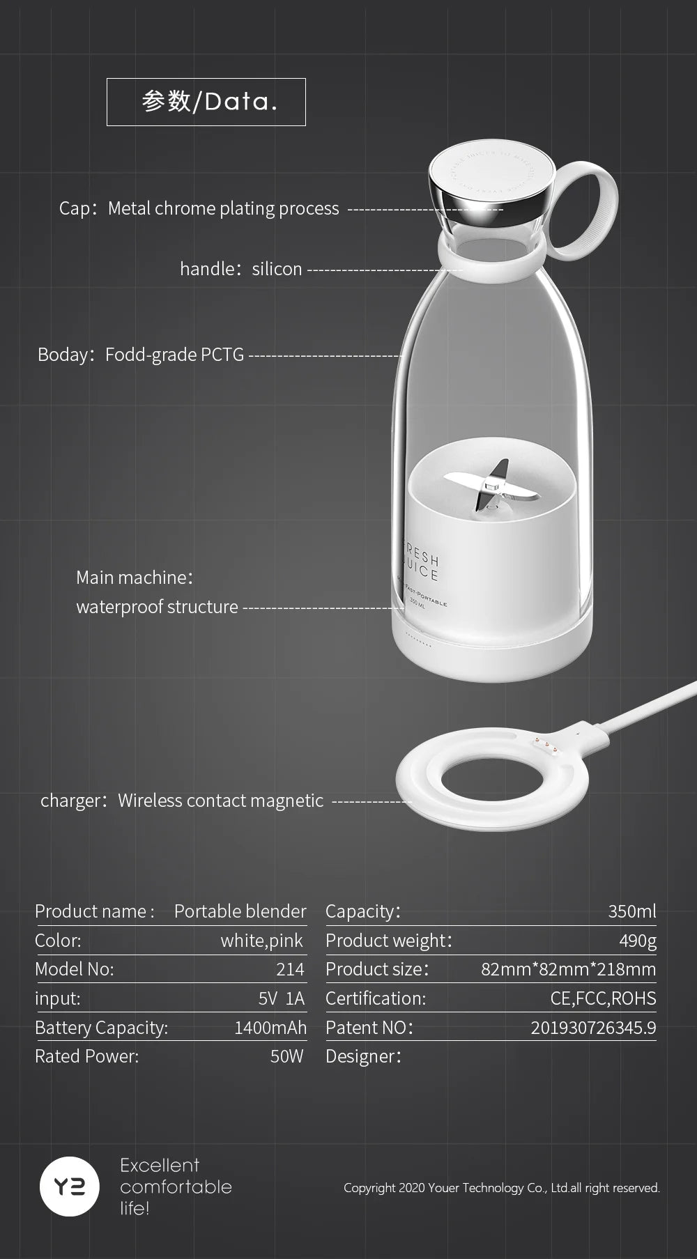 Presse-agrumes électrique Portable, Mini mélangeur de fruits Usb, extracteur de fruits, aliments, Milkshake, Machine multifonction pour jus