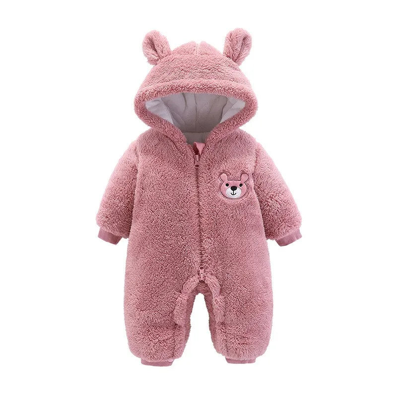 Barboteuse pour nouveau-né, ours en peluche mignon, garçon, automne hiver, garde au chaud, à capuche, combinaison globale pour nourrissons filles, vêtements d'extérieur