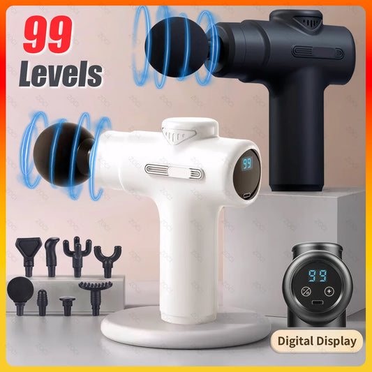 Mini pistolet de Massage Portable à 99 niveaux, pistolet à Fascia portatif, affichage numérique, masseur musculaire par Vibration, masseur de tissus profonds pour le corps
