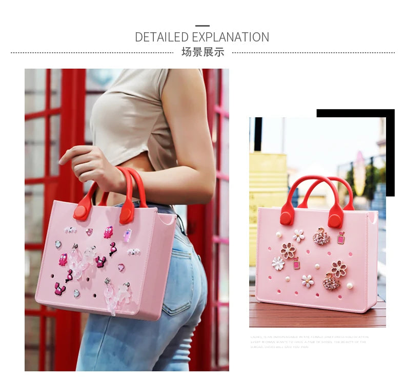 EVA grand sac à bandoulière en cuir sac à main fourre-tout sac de rangement pour femmes décontracté sac de plage étanche trou ajustement charme sac de rangement de mode