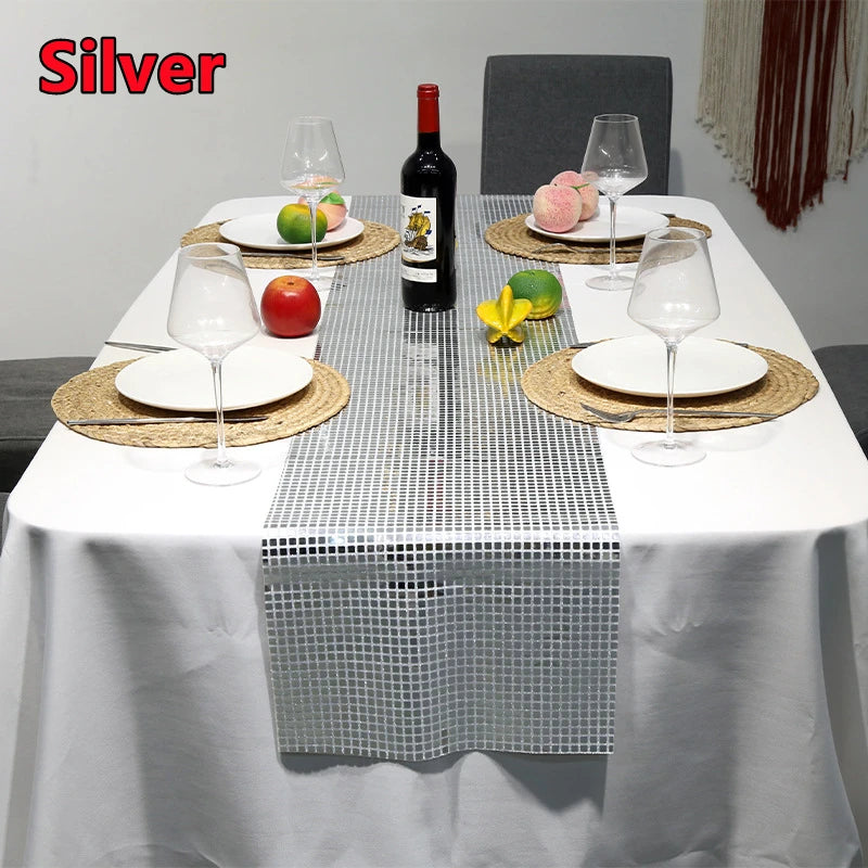 Chemin de Table Disco à paillettes, 7 couleurs, miroir, feuille d'or/argent, décoration de Table à manger métallique pour fête de mariage, anniversaire