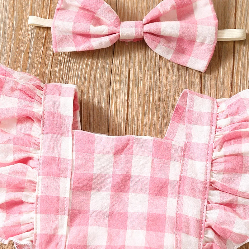 Manches volantes en coton à carreaux pour nouveau-né fille, tenue d'escalade imbibée de fesses + vêtements de sauna