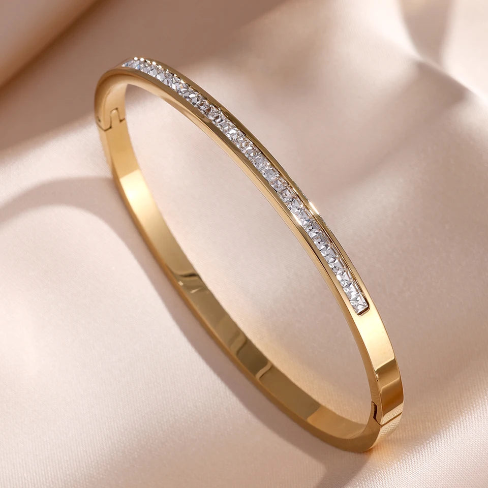 ZAKOL 5/1 pièces ensemble de bracelets en acier inoxydable incrusté de zircone scintillante pour femmes bracelets empilables mode ne se décolore pas bijoux cadeau