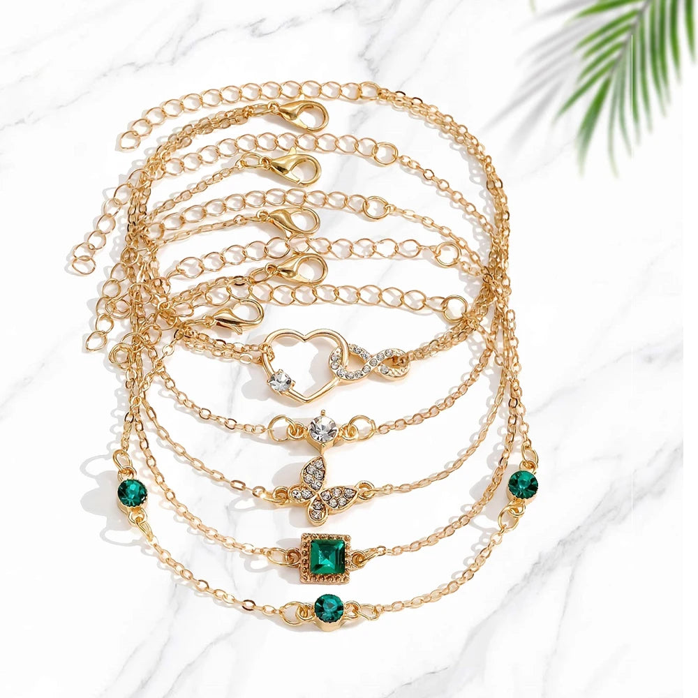 Ensemble de bracelets d'inspiration vintage avec biscuits étincelants de Rotterdam, motifs extron et géométriques, parfaits pour une tenue décontractée ou des avocats, 5 pièces