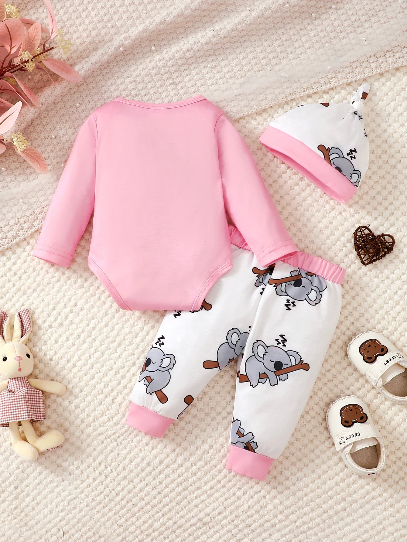0-18 mois nouveau-né bébé mignon Koala combinaison + pantalon + chapeau trois pièces ensemble bébé fille printemps et automne ensemble bébé vêtements