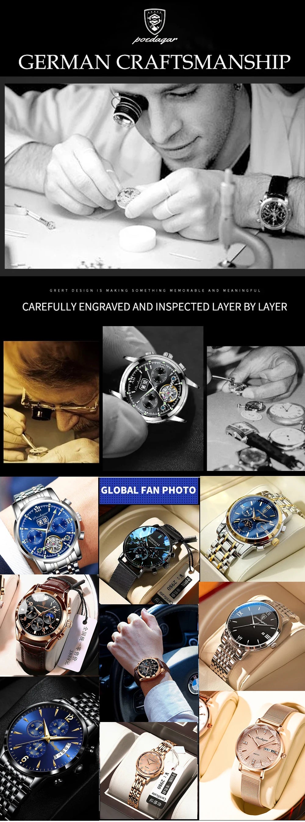 POEDAGAR montre de luxe pour femme calendrier étanche haute qualité dames montre en acier inoxydable Quartz femmes montres élégant + boîte