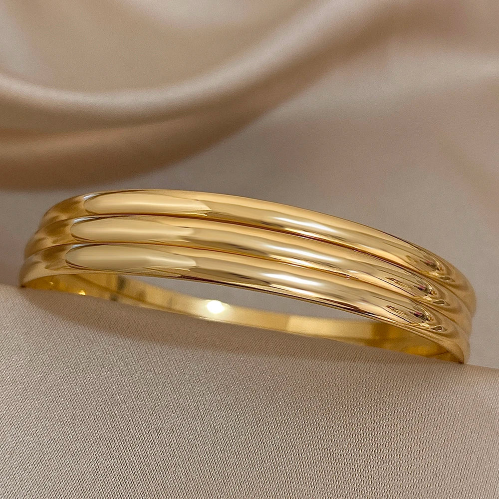Bracelet en acier inoxydable plaqué or brillant 18 carats pour femmes, 3 pièces, bracelets de base minimalistes, bijoux étanches