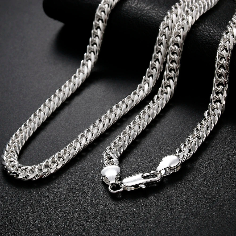 Chaîne fine de 6MM de largeur, colliers en argent Sterling 925 pour femmes et hommes, bijoux à la mode, cadeau de fête de mariage et de vacances, 50-60cm