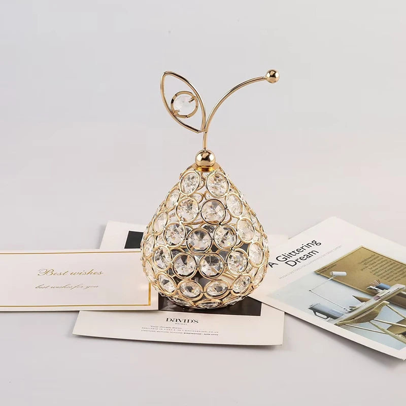 Ornements de pomme en cristal créatifs, strass scintillants en forme d'ananas, miniature de poire de neige, artisanat de décoration pour la maison, accessoires de photographie