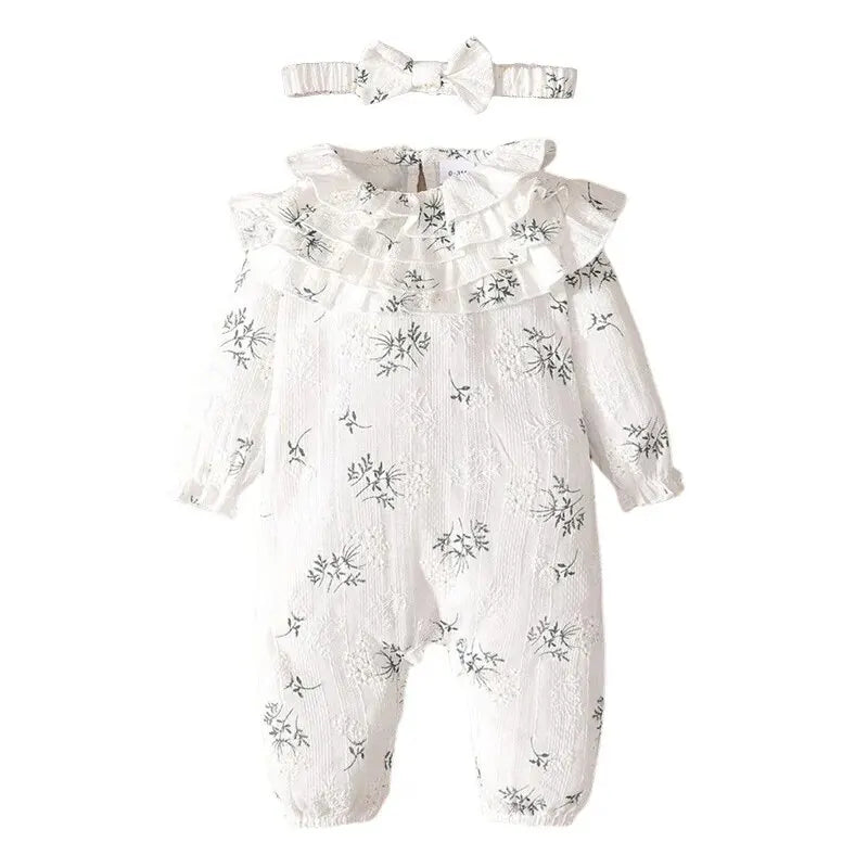 Body pour nouveau-né fille de 0 à 18 mois, imprimé Floral, barboteuse à manches longues avec bandeau, vêtements de printemps et d'automne