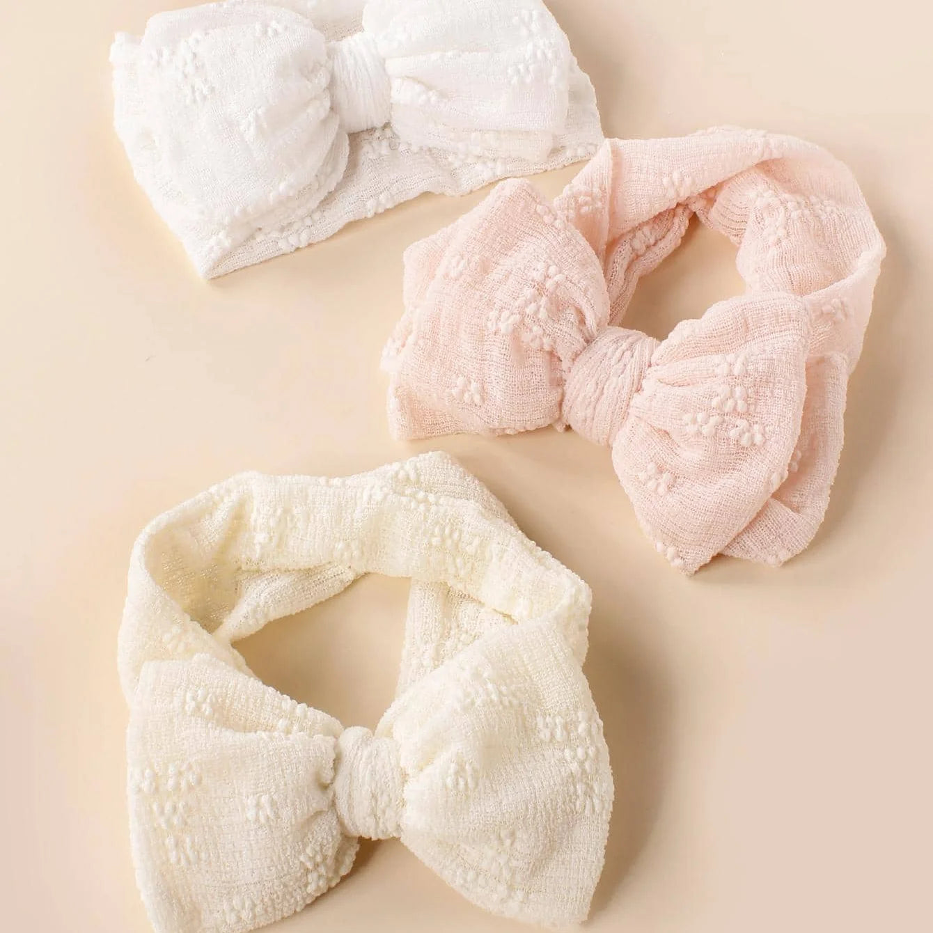 Bandeau en maille respirante et douce pour bébé, 3 pièces, avec nœud Double couche, haute élasticité, couvre-chef adapté aux nourrissons et aux jeunes enfants